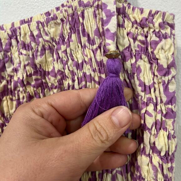 Perry Walker Collective 100% Cotton Smocked Midi Dress Purple Print Size S/M - Picture 5 of 7